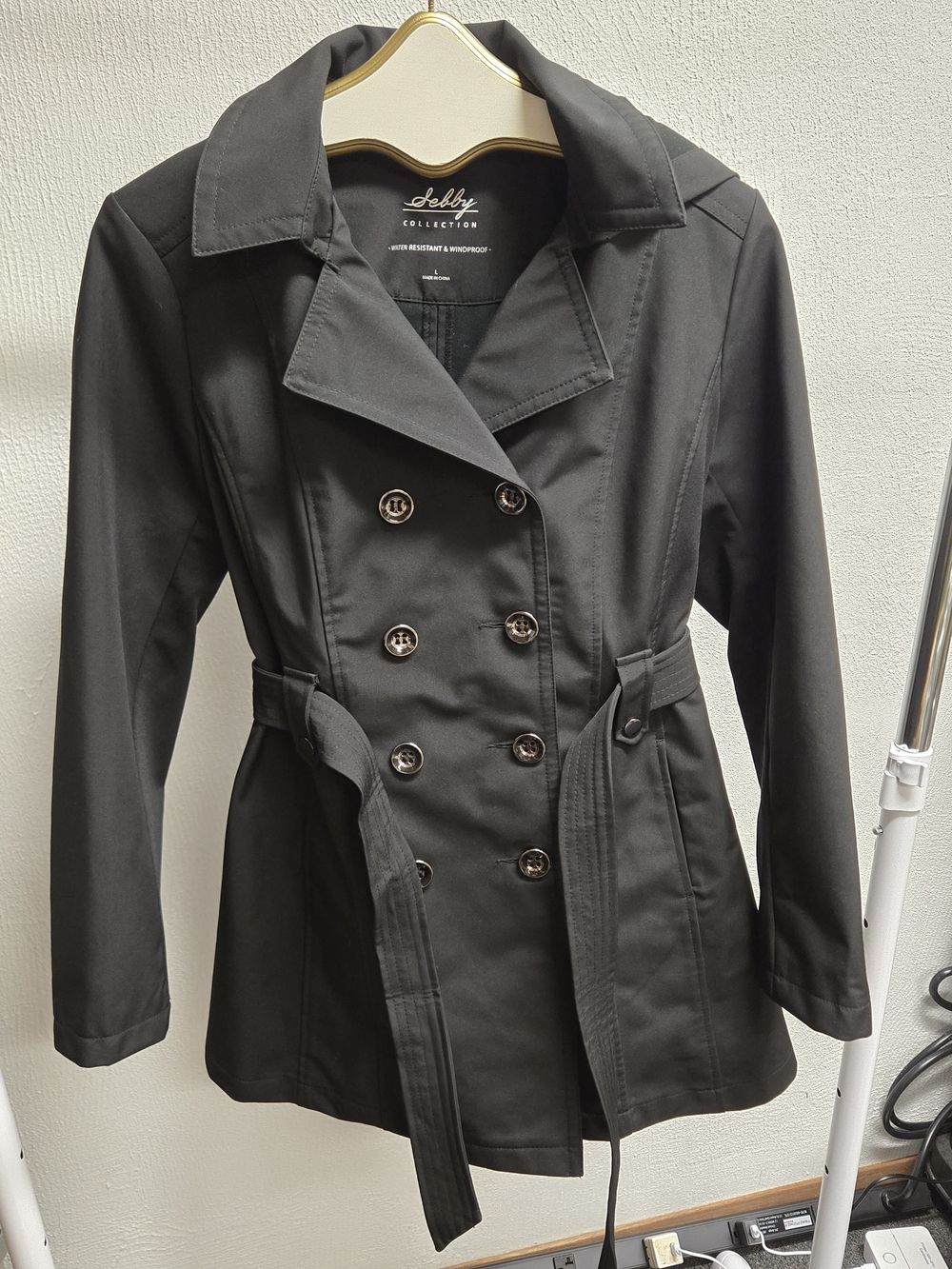 Sebby Collectuon Black Double-Breasted Trench Coat with Gunmetal Buttons - Picture 1 of 6